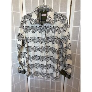 Tizzie Womens Size Medium Button Up Shirt‎ Frayed Hem Cotton Zebra Fringe
